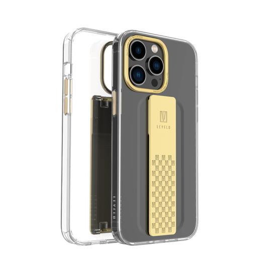 Picture of Levelo Graphia IMD Clear Case with Extra Grip Bumper Protection iPhone 14 Pro max Compatibility - Champagne Gold